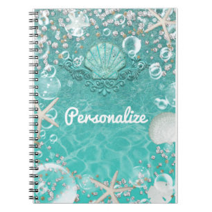 Carnet Étoile de mer enchantée sarcelle et bulles Océan G