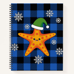 Carnet Étoile de mer Kawaii Xmas sur motif Buffle Bleu