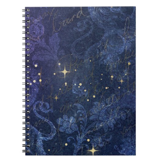 Carnet étoile d'or céleste bleu floral flottaient texte f (Devant)