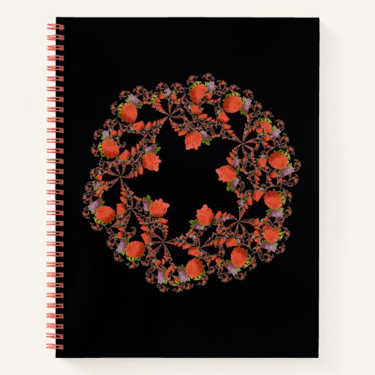 Carnet étoile fleur fractale rouge noir pourpre (Devant)