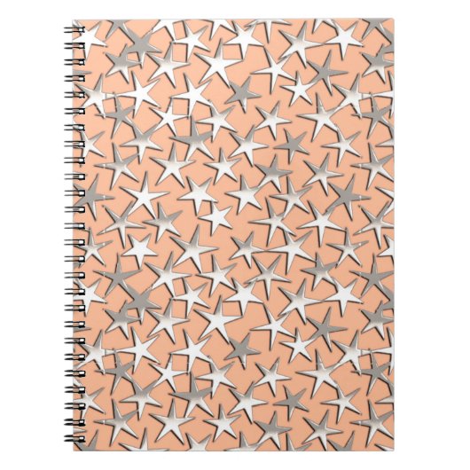 Carnet Étoiles argentées sur fond rose pêche (Devant)