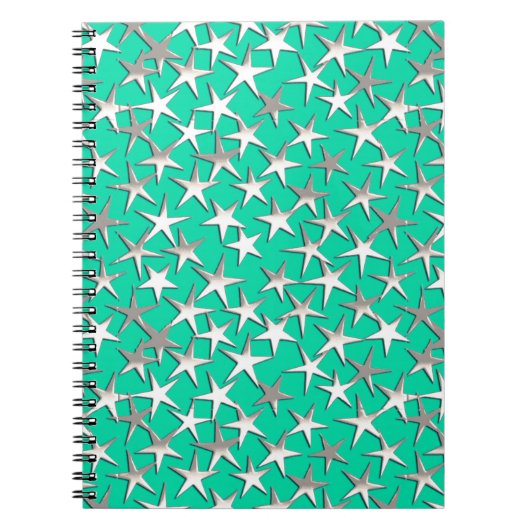 Carnet Étoiles argentées sur turquoise (Devant)
