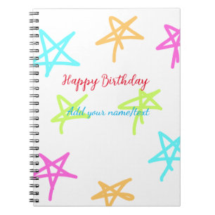 Carnet Etoiles colorées heureux anniversaire ajouter nom
