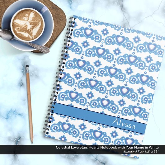 Carnet Étoiles d'amour céleste Nom du coeur Blanc