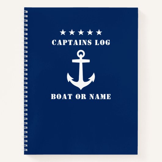Carnet Étoiles d'Ancre Nautique Classique Captains Log 8. (Devant)
