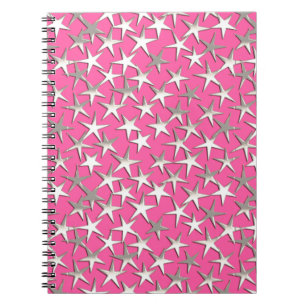 Carnet Étoiles d'argent sur fuchsia rose