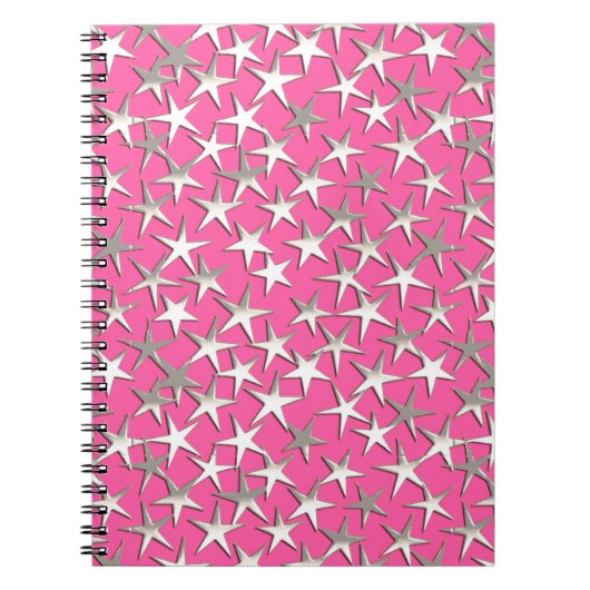 Carnet Étoiles d'argent sur fuchsia rose (Devant)