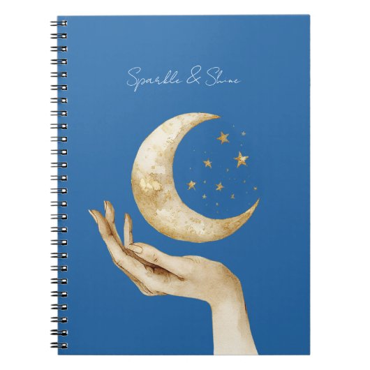 Carnet Étoiles de Lune Bleue Main Or (Devant)