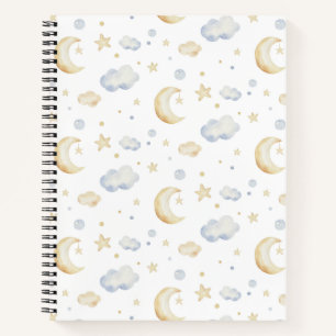 Carnet Etoiles de lune d'aquarelle et Motif de nuage