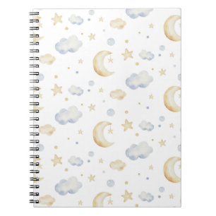 Carnet Etoiles de lune d'aquarelle et Motif de nuage