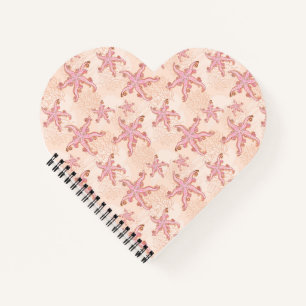 Carnet Étoiles de mer et corail motif pastel rose