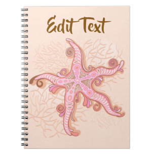 Carnet Étoiles de mer et motif pastel rose corail