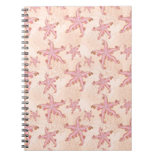 Carnet Étoiles de mer et motif pastel rose corail