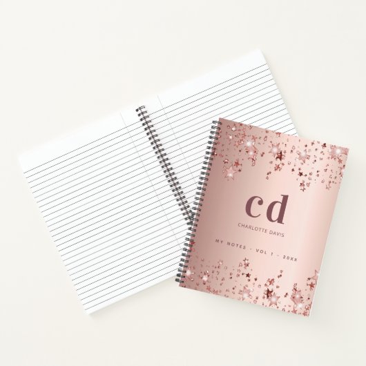 Carnet Étoiles de monogramme rose or blush (Intérieur)
