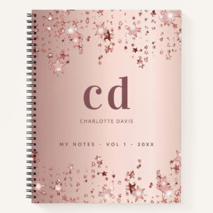 Carnet Étoiles de monogramme rose or blush