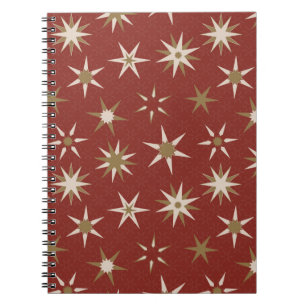 Carnet Etoiles de Noël Gold Geo - sur motif rouge.