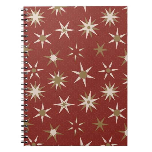 Carnet Etoiles de Noël Gold Geo - sur motif rouge. (Devant)