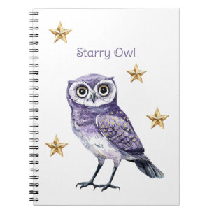 Carnet Étoiles d'or de hibou violet