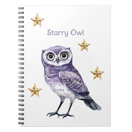 Carnet Étoiles d'or de hibou violet (Devant)