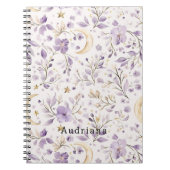 Carnet Etoiles d'or Lune Fleurs violettes (Devant)