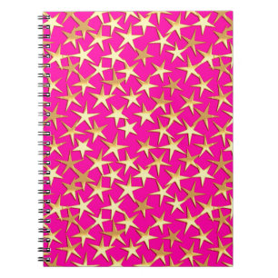 Carnet étoiles d'or sur fuchsia rose