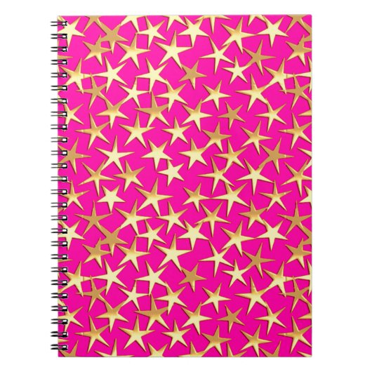 Carnet étoiles d'or sur fuchsia rose (Devant)