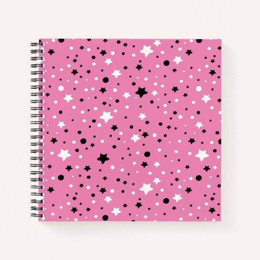 Carnet Étoiles noires et blanches en rose (Devant)