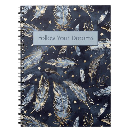 Carnet Étoiles Plumes Or Bleu (Devant)