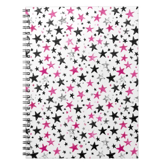 Carnet Étoiles Roses Argent Noires (Devant)