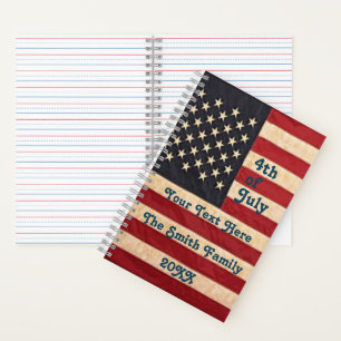 Carnet Étoiles vintages et rayures Drapeau américain Pers