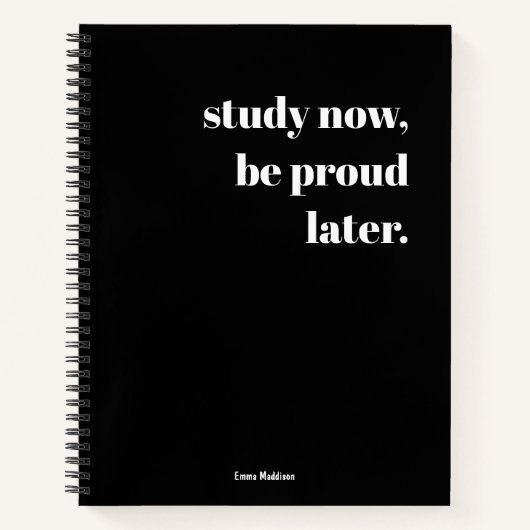 Carnet Étudiez Maintenant Soyez Fier Plus Tard Rétro Noir (Devant)