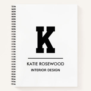 Carnet Étui monogramme moderne minimaliste noir et blanc-
