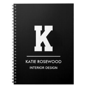 Carnet Étui monogramme moderne minimaliste noir et blanc-