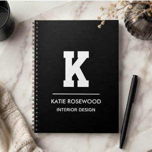 Carnet Étui monogramme moderne minimaliste noir et blanc-