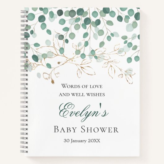 Carnet Eucalyptus Foliage Or Feuille Baby shower Noteboo (Devant)
