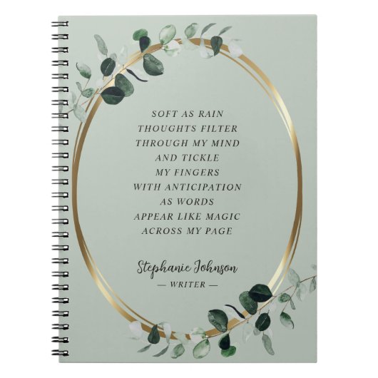 Carnet Eucalyptus Gold Sage Writer Poème Motivationnel (Devant)