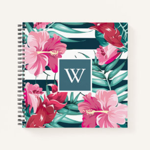 Carnet Exotic Summer Floral design Monogramme rayé