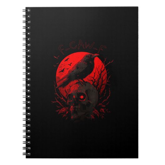 Carnet F-Caw-F Crow Funny Bird Red Moon Gothic (Devant)