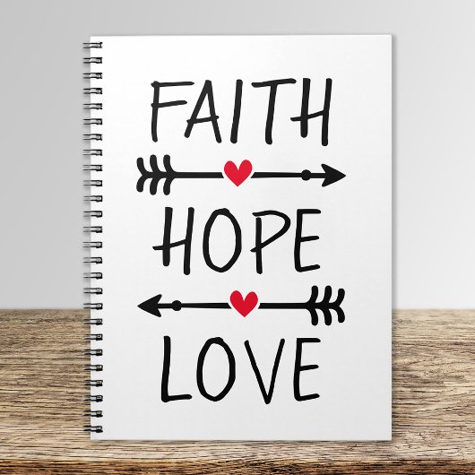 Carnet Faith Hope Love Boho Christian Arrow Red Heart
