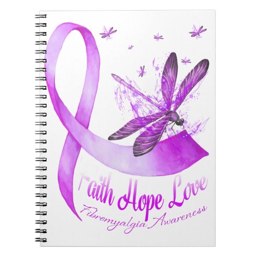 Carnet Faith Hope Love Dragonfly Purple Ribbon Fibromyalg (Devant)
