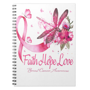 Carnet Faith Hope Love Dragonfly Ribbon Cancer du sein