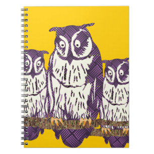 Carnet Famille de hibou géométrique stylisée violet
