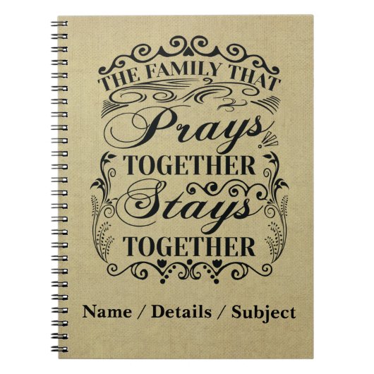 Carnet Family Prays Together Stays Bible Saying (Devant)