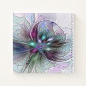 Carnet Fantaisie Abstraite Moderne Fleur Fractale Colorée (Dos)