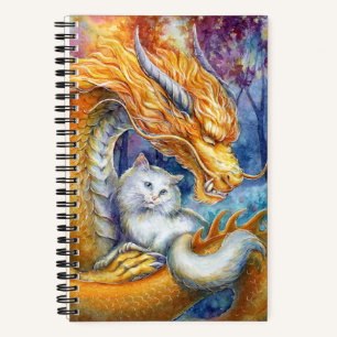 Carnet Fantaisie d'aquarelle de dragon ardent et de chat 