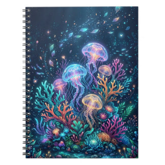 Carnet Fantaisie de méduses lumineuses sous l'océan sous-