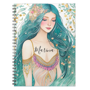 Carnet Fantaisie florale de sirène princesse dorée sarcel
