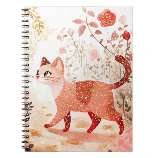 Carnet Fantaisiste. Chat dans un jardin de roses. (Devant)