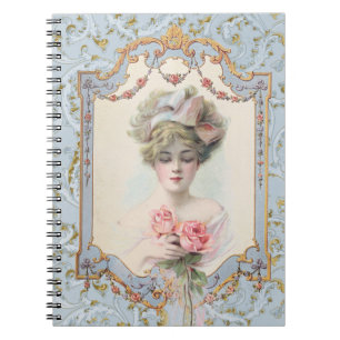Carnet Fantastique Vintage Frame Bleu Or Rose Dame