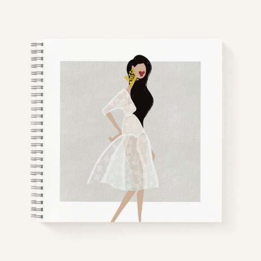 Carnet Fashionista dans une robe blanche Illustration de  (Devant)